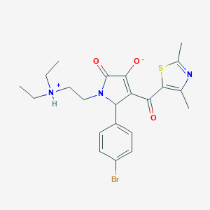 molecular formula C22H26BrN3O3S B265386 (E)-{2-(4-bromophenyl)-1-[2-(diethylammonio)ethyl]-4,5-dioxopyrrolidin-3-ylidene}(2,4-dimethyl-1,3-thiazol-5-yl)methanolate 