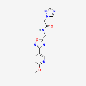 molecular formula C14H15N7O3 B2653863 N-((3-(6-ethoxypyridin-3-yl)-1,2,4-oxadiazol-5-yl)methyl)-2-(1H-1,2,4-triazol-1-yl)acetamide CAS No. 2034288-82-7