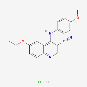 molecular formula C19H18ClN3O2 B2653871 6-Ethoxy-4-((4-methoxyphenyl)amino)quinoline-3-carbonitrile hydrochloride CAS No. 1331239-22-5