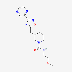 molecular formula C16H22N6O3 B2653888 N-(2-methoxyethyl)-3-((3-(pyrazin-2-yl)-1,2,4-oxadiazol-5-yl)methyl)piperidine-1-carboxamide CAS No. 1706105-65-8