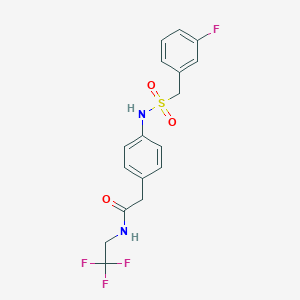 molecular formula C17H16F4N2O3S B2653913 2-(4-((3-fluorophenyl)methylsulfonamido)phenyl)-N-(2,2,2-trifluoroethyl)acetamide CAS No. 1235282-17-3
