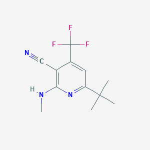 molecular formula C12H14F3N3 B2653915 6-Tert-butyl-2-(methylamino)-4-(trifluoromethyl)pyridine-3-carbonitrile CAS No. 478049-71-7