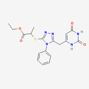 molecular formula C18H19N5O4S B2653920 2-[[5-[(2,4-二氧代-1H-嘧啶-6-基)甲基]-4-苯基-1,2,4-三唑-3-基]硫代]丙酸乙酯 CAS No. 852047-26-8