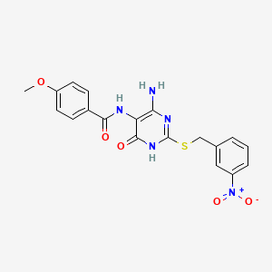molecular formula C19H17N5O5S B2653922 N-(4-amino-2-((3-nitrobenzyl)thio)-6-oxo-1,6-dihydropyrimidin-5-yl)-4-methoxybenzamide CAS No. 888419-80-5