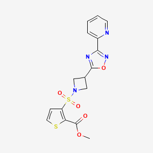 molecular formula C16H14N4O5S2 B2653923 3-((3-(3-(吡啶-2-基)-1,2,4-恶二唑-5-基)氮杂环丁-1-基)磺酰基)噻吩-2-甲酸甲酯 CAS No. 1251612-26-6