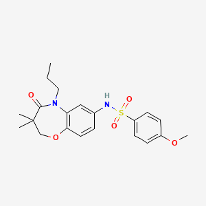 molecular formula C21H26N2O5S B2653930 N-(3,3-dimethyl-4-oxo-5-propyl-2,3,4,5-tetrahydrobenzo[b][1,4]oxazepin-7-yl)-4-methoxybenzenesulfonamide CAS No. 921914-64-9