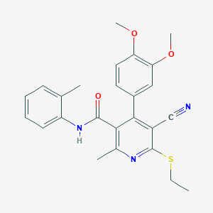 molecular formula C25H25N3O3S B2653938 5-氰基-4-(3,4-二甲氧基苯基)-6-(乙硫基)-2-甲基-N-(邻甲苯基)烟酰胺 CAS No. 844663-47-4