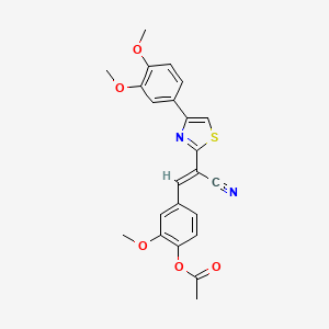 molecular formula C23H20N2O5S B2653992 (E)-4-(2-cyano-2-(4-(3,4-dimethoxyphenyl)thiazol-2-yl)vinyl)-2-methoxyphenyl acetate CAS No. 683250-31-9