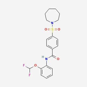 molecular formula C20H22F2N2O4S B2654002 4-(氮杂环戊烷-1-基磺酰基)-N-(2-(二氟甲氧基)苯基)苯甲酰胺 CAS No. 887198-91-6
