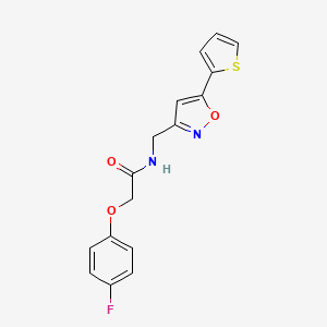 molecular formula C16H13FN2O3S B2654010 2-(4-fluorophenoxy)-N-((5-(thiophen-2-yl)isoxazol-3-yl)methyl)acetamide CAS No. 946345-26-2