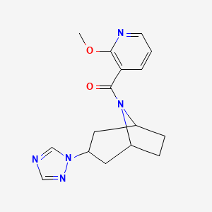molecular formula C16H19N5O2 B2654012 ((1R,5S)-3-(1H-1,2,4-triazol-1-yl)-8-azabicyclo[3.2.1]octan-8-yl)(2-methoxypyridin-3-yl)methanone CAS No. 2309309-14-4