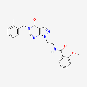 molecular formula C23H23N5O3 B2654014 2-methoxy-N-(2-(5-(2-methylbenzyl)-4-oxo-4,5-dihydro-1H-pyrazolo[3,4-d]pyrimidin-1-yl)ethyl)benzamide CAS No. 921919-75-7