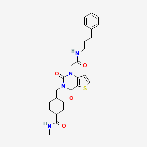 4-((2,4-dioxo-1-(2-oxo-2-((3-phenylpropyl)amino)ethyl)-1,2-dihydrothieno[3,2-d]pyrimidin-3(4H)-yl)methyl)-N-methylcyclohexanecarboxamide