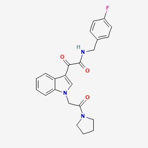 molecular formula C23H22FN3O3 B2654031 N-(4-fluorobenzyl)-2-oxo-2-(1-(2-oxo-2-(pyrrolidin-1-yl)ethyl)-1H-indol-3-yl)acetamide CAS No. 872849-07-5