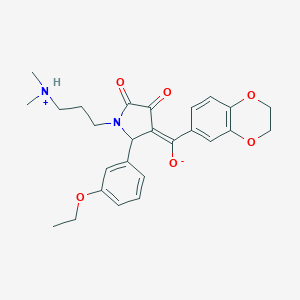 molecular formula C26H30N2O6 B265404 (E)-2,3-dihydro-1,4-benzodioxin-6-yl{1-[3-(dimethylammonio)propyl]-2-(3-ethoxyphenyl)-4,5-dioxopyrrolidin-3-ylidene}methanolate 
