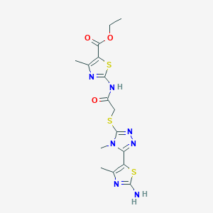 ethyl 2-(2-((5-(2-amino-4-methylthiazol-5-yl)-4-methyl-4H-1,2,4-triazol-3-yl)thio)acetamido)-4-methylthiazole-5-carboxylate