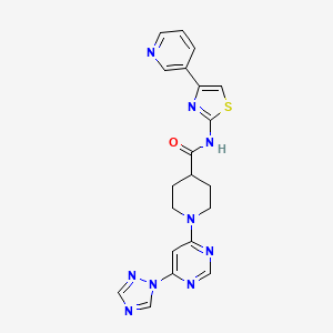molecular formula C20H19N9OS B2654060 1-(6-(1H-1,2,4-triazol-1-yl)pyrimidin-4-yl)-N-(4-(pyridin-3-yl)thiazol-2-yl)piperidine-4-carboxamide CAS No. 1797889-02-1