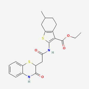 molecular formula C22H24N2O4S2 B2654077 ethyl 6-methyl-2-(2-(3-oxo-3,4-dihydro-2H-benzo[b][1,4]thiazin-2-yl)acetamido)-4,5,6,7-tetrahydrobenzo[b]thiophene-3-carboxylate CAS No. 443888-19-5