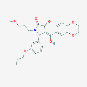 molecular formula C26H29NO7 B265408 (4E)-4-[2,3-dihydro-1,4-benzodioxin-6-yl(hydroxy)methylidene]-1-(3-methoxypropyl)-5-(3-propoxyphenyl)pyrrolidine-2,3-dione 