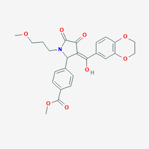 molecular formula C25H25NO8 B265409 methyl 4-[(3E)-3-[2,3-dihydro-1,4-benzodioxin-6-yl(hydroxy)methylidene]-1-(3-methoxypropyl)-4,5-dioxopyrrolidin-2-yl]benzoate 