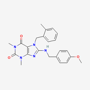 molecular formula C23H25N5O3 B2654105 8-[(4-Methoxyphenyl)methylamino]-1,3-dimethyl-7-[(2-methylphenyl)methyl]purine-2,6-dione CAS No. 578747-32-7