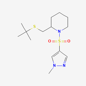 molecular formula C14H25N3O2S2 B2654109 2-((tert-butylthio)methyl)-1-((1-methyl-1H-pyrazol-4-yl)sulfonyl)piperidine CAS No. 2034266-47-0