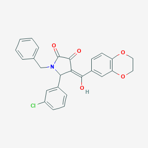 (4E)-1-benzyl-5-(3-chlorophenyl)-4-[2,3-dihydro-1,4-benzodioxin-6-yl(hydroxy)methylidene]pyrrolidine-2,3-dione