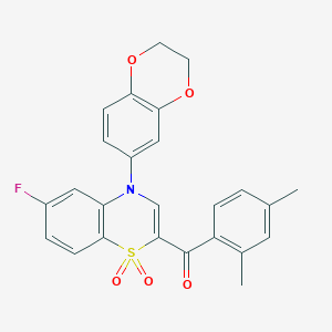 molecular formula C25H20FNO5S B2654120 [4-(2,3-dihydro-1,4-benzodioxin-6-yl)-6-fluoro-1,1-dioxido-4H-1,4-benzothiazin-2-yl](2,4-dimethylphenyl)methanone CAS No. 1114651-62-5