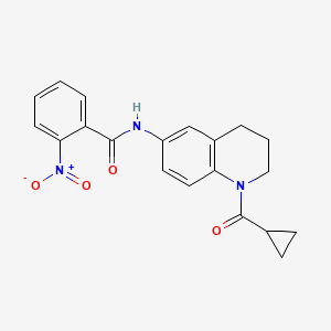 molecular formula C20H19N3O4 B2654133 N-[1-(环丙烷羰基)-3,4-二氢-2H-喹啉-6-基]-2-硝基苯甲酰胺 CAS No. 941986-34-1