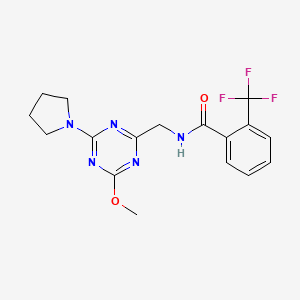 molecular formula C17H18F3N5O2 B2654145 N-((4-甲氧基-6-(吡咯烷-1-基)-1,3,5-三嗪-2-基)甲基)-2-(三氟甲基)苯甲酰胺 CAS No. 2034516-19-1