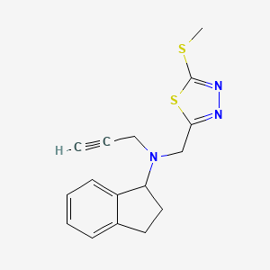 molecular formula C16H17N3S2 B2654146 N-{[5-(methylsulfanyl)-1,3,4-thiadiazol-2-yl]methyl}-N-(prop-2-yn-1-yl)-2,3-dihydro-1H-inden-1-amine CAS No. 1423799-81-8