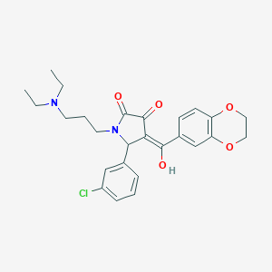 molecular formula C26H29ClN2O5 B265415 5-(3-chlorophenyl)-1-[3-(diethylamino)propyl]-4-(2,3-dihydro-1,4-benzodioxin-6-ylcarbonyl)-3-hydroxy-1,5-dihydro-2H-pyrrol-2-one 