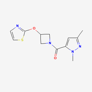 molecular formula C12H14N4O2S B2654153 (1,3-dimethyl-1H-pyrazol-5-yl)(3-(thiazol-2-yloxy)azetidin-1-yl)methanone CAS No. 1706277-80-6