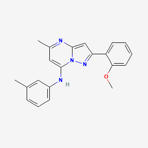 molecular formula C21H20N4O B2654161 2-(2-甲氧基苯基)-5-甲基-N-(3-甲基苯基)吡唑并[1,5-a]嘧啶-7-胺 CAS No. 950345-88-7