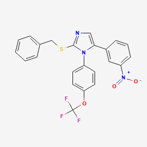 molecular formula C23H16F3N3O3S B2654169 2-(苄硫基)-5-(3-硝基苯基)-1-(4-(三氟甲氧基)苯基)-1H-咪唑 CAS No. 1226430-16-5