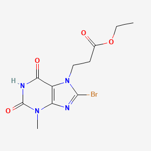 molecular formula C11H13BrN4O4 B2654188 3-(8-溴-3-甲基-2,6-二氧代-2,3-二氢-1H-嘌呤-7(6H)-基)丙酸乙酯 CAS No. 946260-90-8