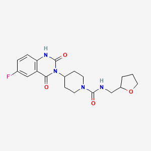 molecular formula C19H23FN4O4 B2654198 4-(6-fluoro-2,4-dioxo-1,2-dihydroquinazolin-3(4H)-yl)-N-((tetrahydrofuran-2-yl)methyl)piperidine-1-carboxamide CAS No. 2034348-68-8