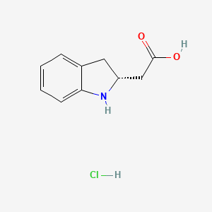 molecular formula C10H12ClNO2 B2654199 2-[(2R)-2,3-Dihydro-1H-indol-2-yl]acetic acid;hydrochloride CAS No. 2305185-16-2