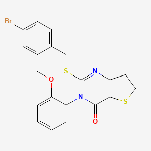 molecular formula C20H17BrN2O2S2 B2654205 2-((4-bromobenzyl)thio)-3-(2-methoxyphenyl)-6,7-dihydrothieno[3,2-d]pyrimidin-4(3H)-one CAS No. 850915-44-5