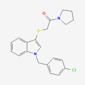molecular formula C21H21ClN2OS B2654213 2-((1-(4-chlorobenzyl)-1H-indol-3-yl)thio)-1-(pyrrolidin-1-yl)ethanone CAS No. 450349-32-3