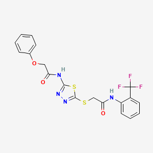 molecular formula C19H15F3N4O3S2 B2654216 N-(5-((2-氧代-2-((2-(三氟甲基)苯基)氨基)乙硫基)-1,3,4-噻二唑-2-基)-2-苯氧基乙酰胺 CAS No. 392296-87-6