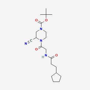 molecular formula C20H32N4O4 B2654220 Tert-butyl 3-cyano-4-[2-(3-cyclopentylpropanamido)acetyl]piperazine-1-carboxylate CAS No. 1384641-89-7