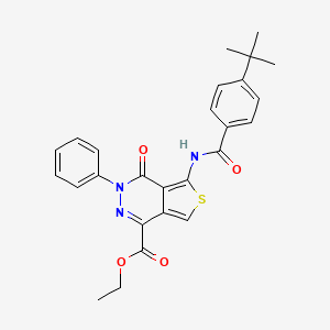 molecular formula C26H25N3O4S B2654222 5-[(4-叔丁基苯甲酰基)氨基]-4-氧代-3-苯基噻吩并[3,4-d]嘧啶-1-羧酸乙酯 CAS No. 851946-99-1