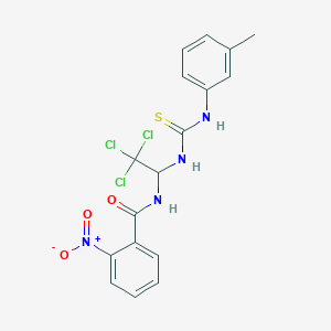 molecular formula C17H15Cl3N4O3S B2654226 2-nitro-N-(2,2,2-trichloro-1-{[(3-methylphenyl)carbamothioyl]amino}ethyl)benzamide CAS No. 294657-58-2
