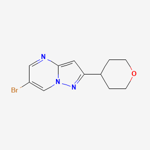 molecular formula C11H12BrN3O B2654229 6-Bromo-2-(tetrahydro-2H-pyran-4-YL)pyrazolo[1,5-A]pyrimidine CAS No. 1312413-74-3