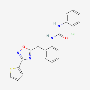 molecular formula C20H15ClN4O2S B2654233 1-(2-Chlorophenyl)-3-(2-((3-(thiophen-2-yl)-1,2,4-oxadiazol-5-yl)methyl)phenyl)urea CAS No. 1797304-47-2