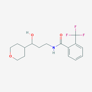 molecular formula C16H20F3NO3 B2654241 N-(3-hydroxy-3-(tetrahydro-2H-pyran-4-yl)propyl)-2-(trifluoromethyl)benzamide CAS No. 2034538-44-6
