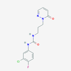 molecular formula C14H14ClFN4O2 B2654247 1-(3-chloro-4-fluorophenyl)-3-(3-(6-oxopyridazin-1(6H)-yl)propyl)urea CAS No. 1203208-63-2