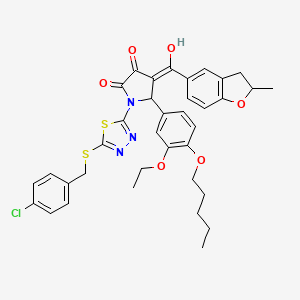 molecular formula C36H36ClN3O6S2 B2654250 1-{5-[(4-chlorobenzyl)sulfanyl]-1,3,4-thiadiazol-2-yl}-5-[3-ethoxy-4-(pentyloxy)phenyl]-3-hydroxy-4-[(2-methyl-2,3-dihydro-1-benzofuran-5-yl)carbonyl]-1,5-dihydro-2H-pyrrol-2-one CAS No. 879925-22-1