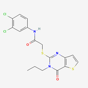 molecular formula C17H15Cl2N3O2S2 B2654255 N-(3,4-二氯苯基)-2-({4-氧代-3-丙基-3H,4H-噻吩并[3,2-d]嘧啶-2-基}硫代)乙酰胺 CAS No. 1252903-48-2